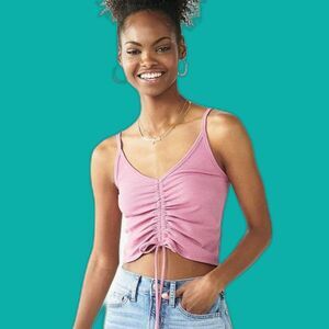 So Mauve Ribbed Cinched Cami Tank Top M Plum Pink Y2K Tie Bow Summer Festivals